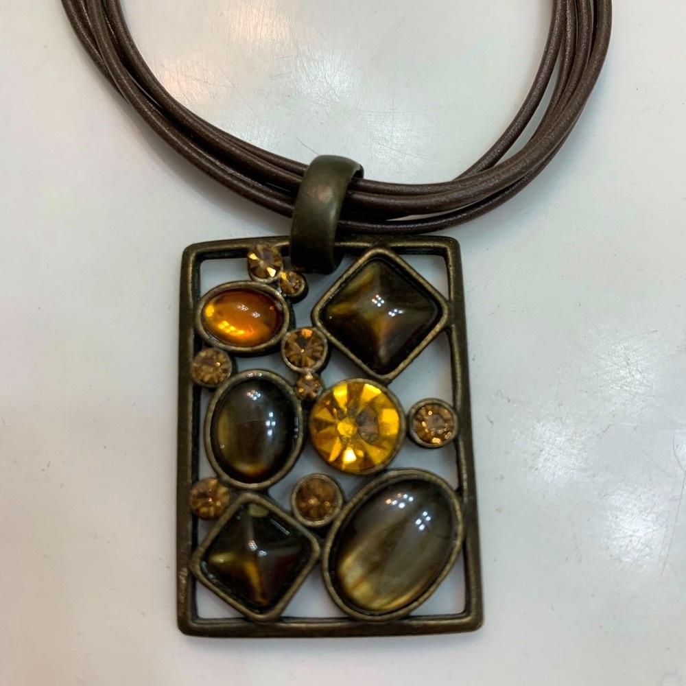 Park Lane Brown and Gold Geometric Pendant Necklace